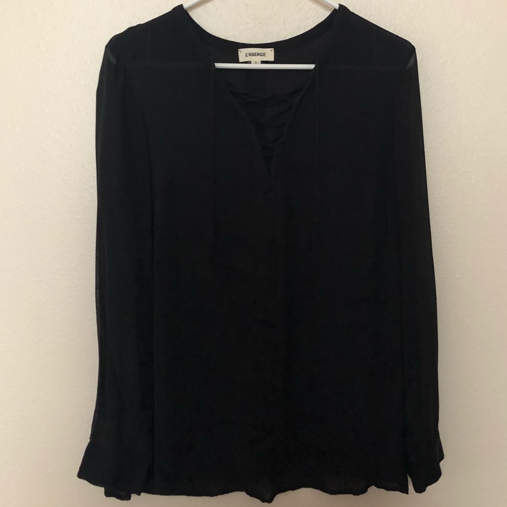 L’AGENCE Black Sheer Blouse